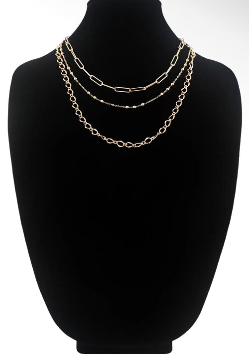 3- layer multi link gold necklace