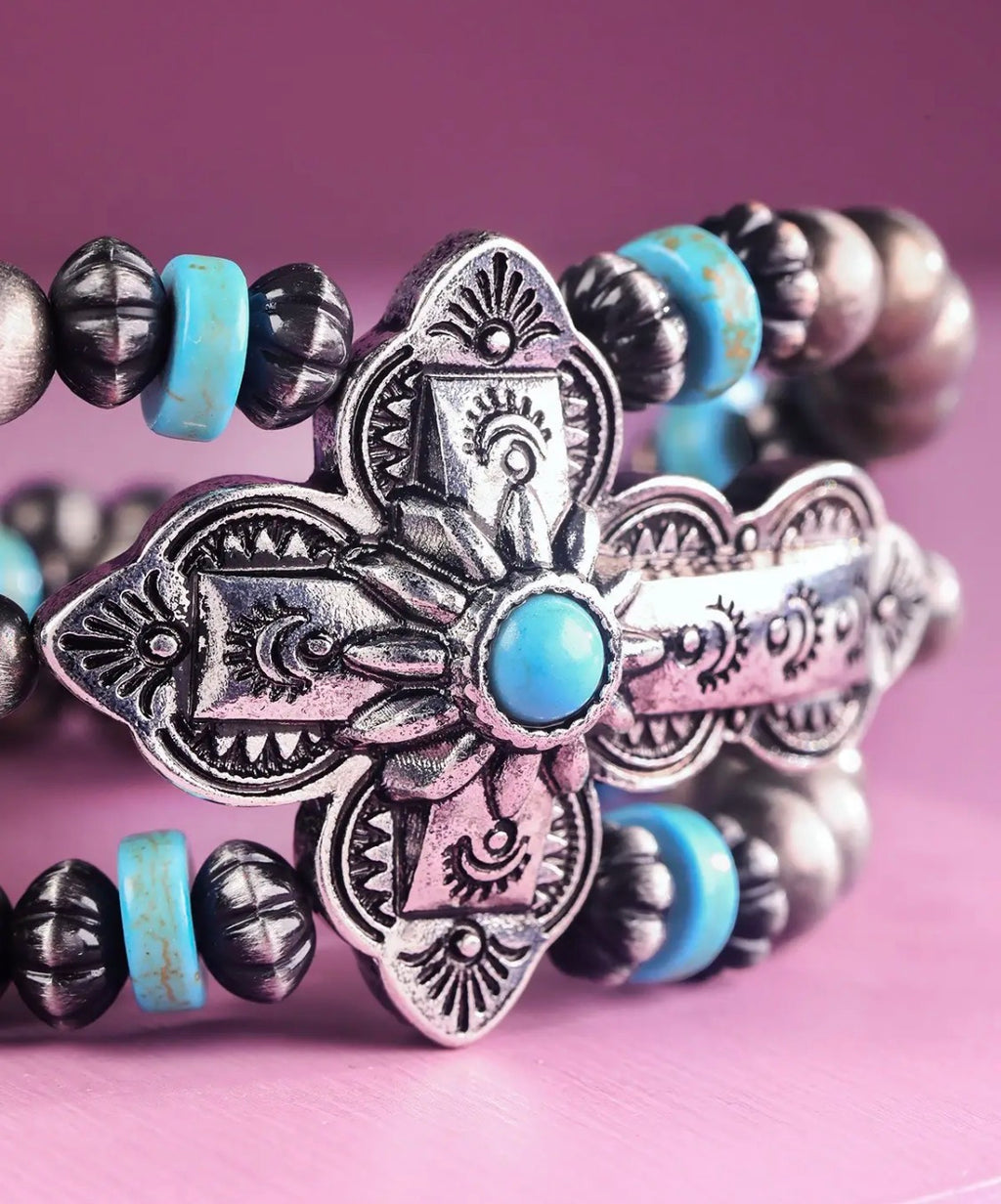 Navajo pearl and cross stretch brace