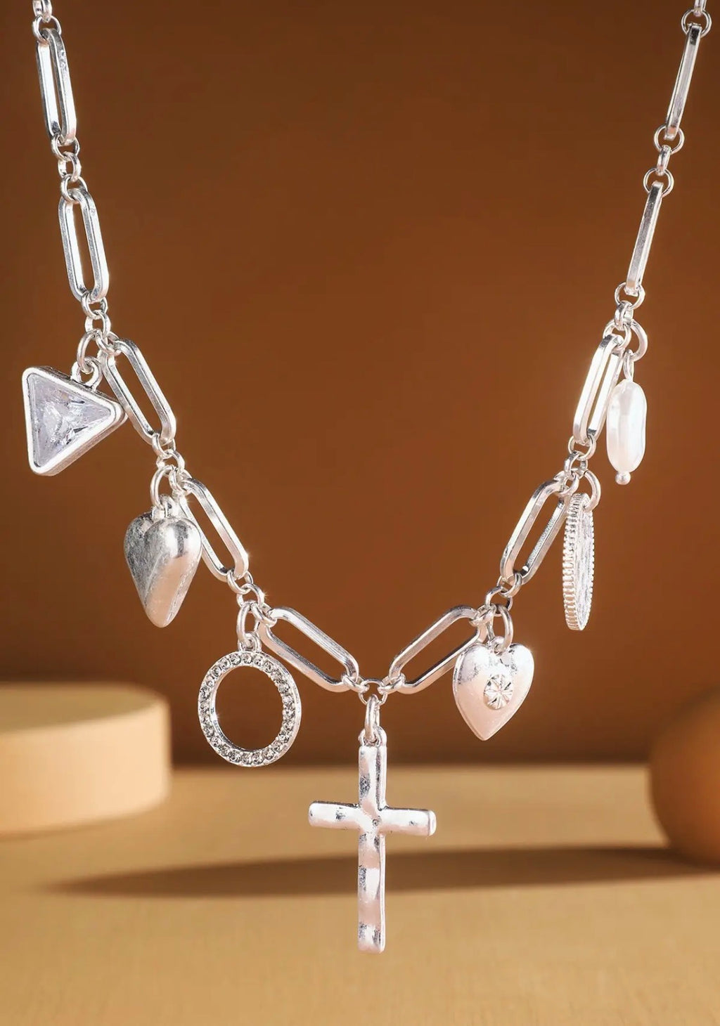Paper clip chain charm necklace